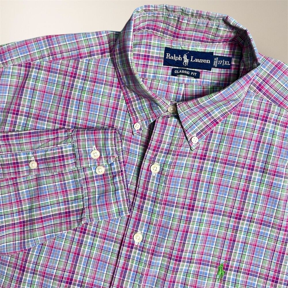Ralph Lauren Men’s XL Red Green Plaid Cotton Classic Fit‎ Button Down Shirt